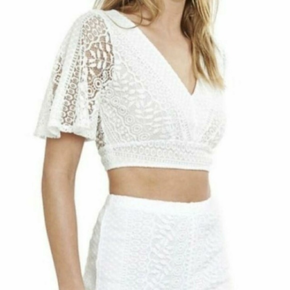 Express Tops - Express NWT White Lace Crochet Bow Crop Top M